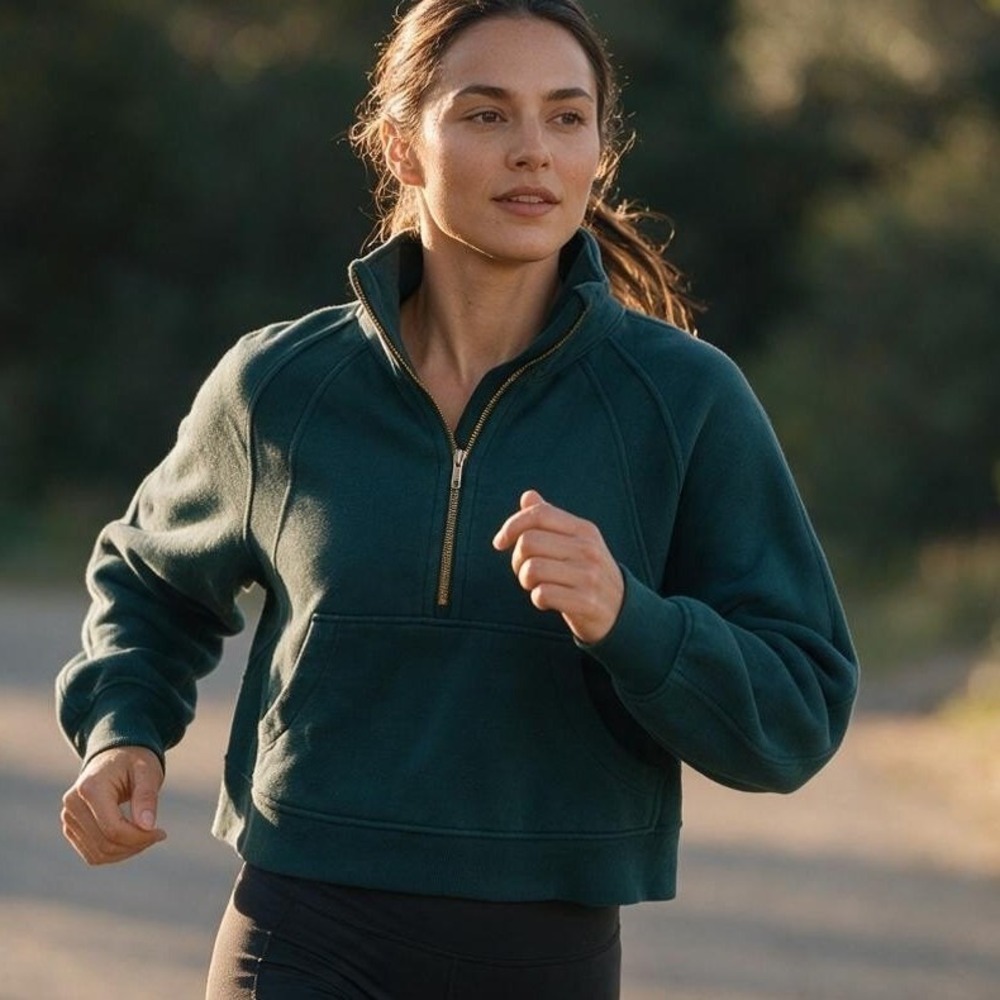 Lululemon Scuba Cropped Pullover Sweatshirt Womens M Green Oversized Quarter Zip